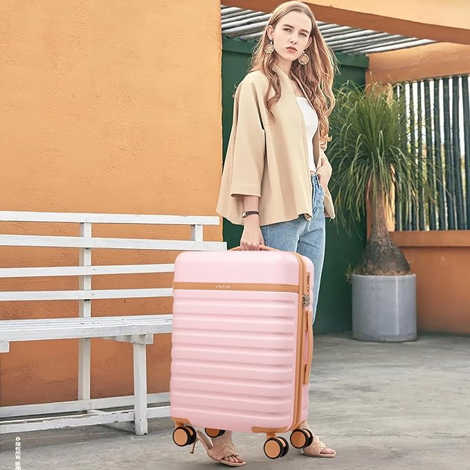 UKEIN Luggage Sets 3 Piece, Carry On Luggage 20In With Spinner Wheels,PC Hardside Suitcase Set with TSA Lock,Durable Carry On Suitcase With Travel Backpack for Men (Pink, 3 piece set (20inch))