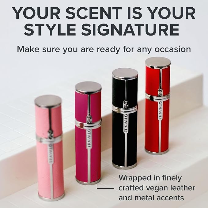 Travalo Milano Perfume Atomizer - Leak-Proof and TSA Approved for Air Travel - Reusable, Airtight, Easy Fill Mini Pump Sprayer - Lightweight Vegan Leather with Polished Metal Outer Shell - Hot Pink