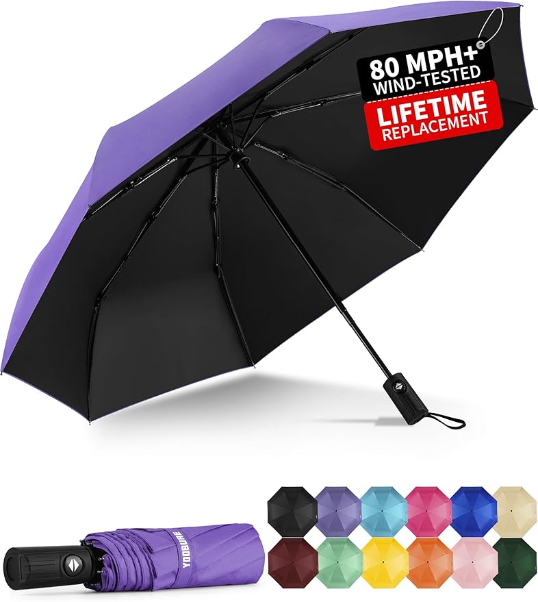 Yoobure Windproof Travel Umbrella - Automatic Umbrellas for Rain, Compact Folding Umbrella with UV Protection, Lightweight Portable Design for Backpack/Walking/Car, Sun & Storm Ready