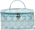 Jacaranda Living Vanity Bag/Train Case - Water-Resistant, PVC-Lined, Easy to Clean, Compact & Travel Ready Makeup Organizer - Aqua Trellis Print