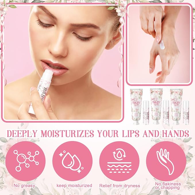 24 Sets Baby in Bloom Hand Cream and Lip Balm Gift Wildflower Floral Baby Shower Favors for Guest Travel Size Hand Lotion and Lip Balm Bulk Babies Shower Birthday Party Supplies