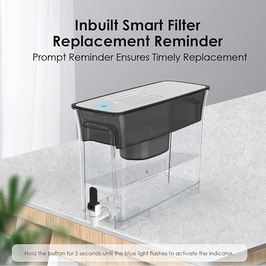 Waterdrop WFD-40L Water Filter Dispenser with 3 Filters, 35-Cup Slim Water Filter Pitcher, Large Capacity, 200-Gallon Long-Life, Reduces Chlorine, PFOA/PFOS and More, BPA Free, Black