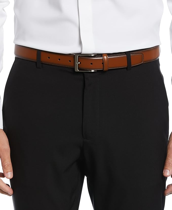 Perry Ellis Men's Portfolio Amigo Faux Leather Dress Belt With Genuine Leather Lining (Available in Big & Tall)
