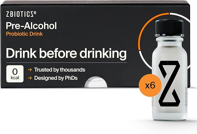ZBiotics — Feel Better After Drinking, Wake Up Refreshed, Science-Backed, Patented Probiotic for Easier Mornings, Travel-Friendly, 6-Pack of 0.5 Fl Oz Bottles