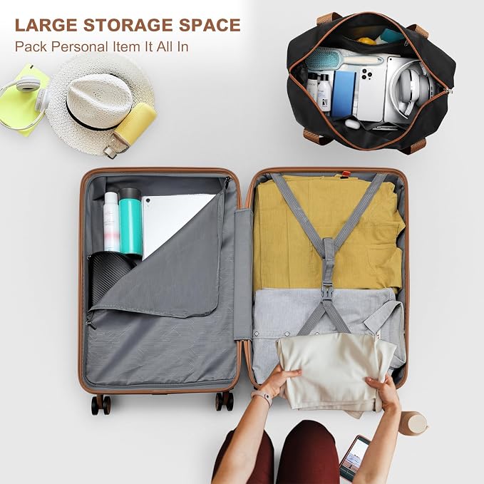 Kono Luggage Set 4 Piece Expandable Carry On Hardside Luggage with TSA Lock Spinner Wheels Lightweight PC+ABS Carry On Suitcase Apricot Black