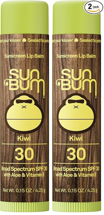 Sun Bum SPF 30 Sunscreen Kiwi Lip Balm - Moisturizing Aloe Vera and Vitamin E - Vegan and Cruelty Free - Broad Spectrum UVA/UVB Lip Protection - 0.15 oz Stick (Pack of 2)