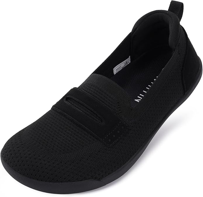 WHITIN Women's Round Toe Slip On Penny Loafers | Wide Barefoot Flats with Breathable Knit