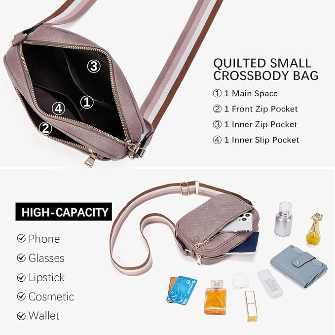 BOSTANTEN Quilted Crossbody Bags for Women Vegan Leather Purses Shoulder Handbags with Wide Strap