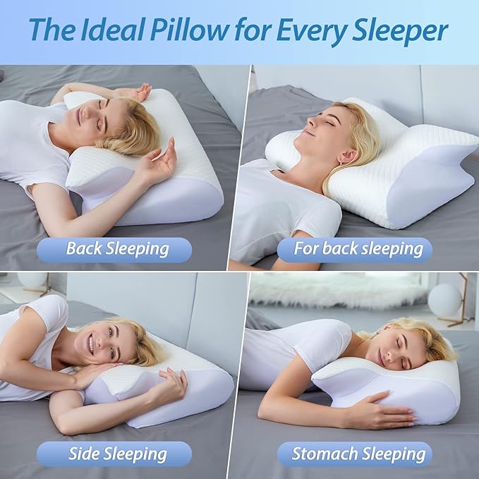 HOMCA Memory Foam Cervical Pillow, 2 in 1 Ergonomic Contour Orthopedic Pillow for Neck Pain, Contoured Support Pillows for Side Back Stomach Sleepers