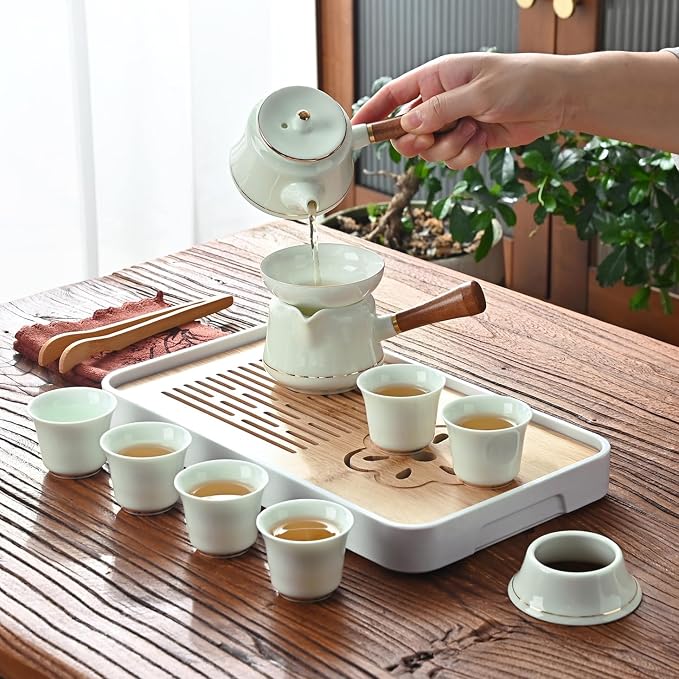 Chinese Tea Set, Kung fu TeaSet, Chinese Gongfu Tea Set With 6 Tea Cups, Side handle tea pot (CebaG 6cups)