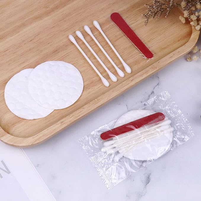 50 Sets Personal Hygiene Kit Basic Toiletry Kits Homeless Supplies Bulk Bundle with Bulk Hotel Amenities Kit, Include Cotton Pads, Cotton Swabs, Nail File (Paper Sticks)