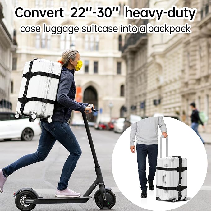Heavy-Duty Backpack Carrying Straps System for 22-30 Inch Suitcase Luggage Hardcase for Adventure Travel Cobble Stone Streets Stair - L