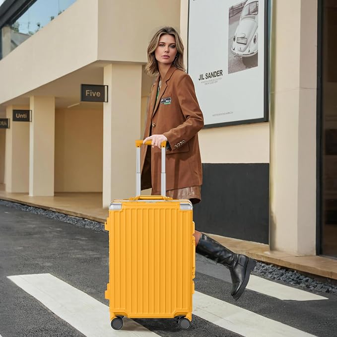 AnyZip Carry On Luggage PC+ABS Aluminum Frame Zipperless Luggage Hard Shell Suitcase with TSA Lock Double Spinner Wheels 20 Inch Orange