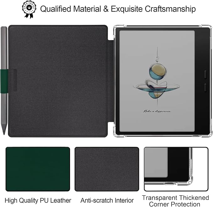 Pen Holder Case for Onyx Boox Go Color 7 (Gen 1/2, 2024/2025) / Boox Go 7 Ultra-Thin Enhanced Auto Sleep/Wake Cover with Transparent TPU Back & Magnetic Closure (Green)