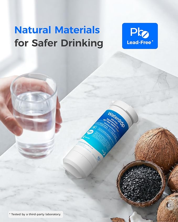 Waterdrop XWFE Refrigerator Water Filter, Built-in Chip, Replacement for GE® XWFE, XWF, Compatible with GNE27, GFE26, GDE25, GSS25 and PSE25 Series, NSF 42 & 372 Certified