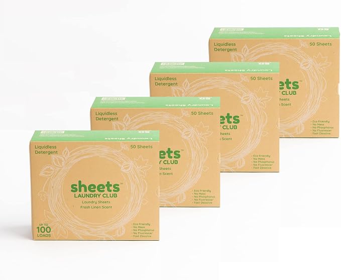 Sheets Laundry Club Bundle - 4 Pack Fresh Linen Detergent Sheets, 3 Pack Lavender Dryer Sheets & 4 Pack Sea Breeze Scent Booster - New Liquidless Technology