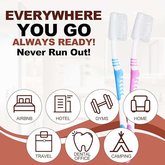 Disposable Toothbrushes with 45 Grams Toothpaste Individually Wrapped, Travel Kit White Plastic Zip Bag,Toothbrush Head Cover, Bulk Toothbrush for Homeless,Travel,Shelter,Air Bnb,Hotel,Guest(50)
