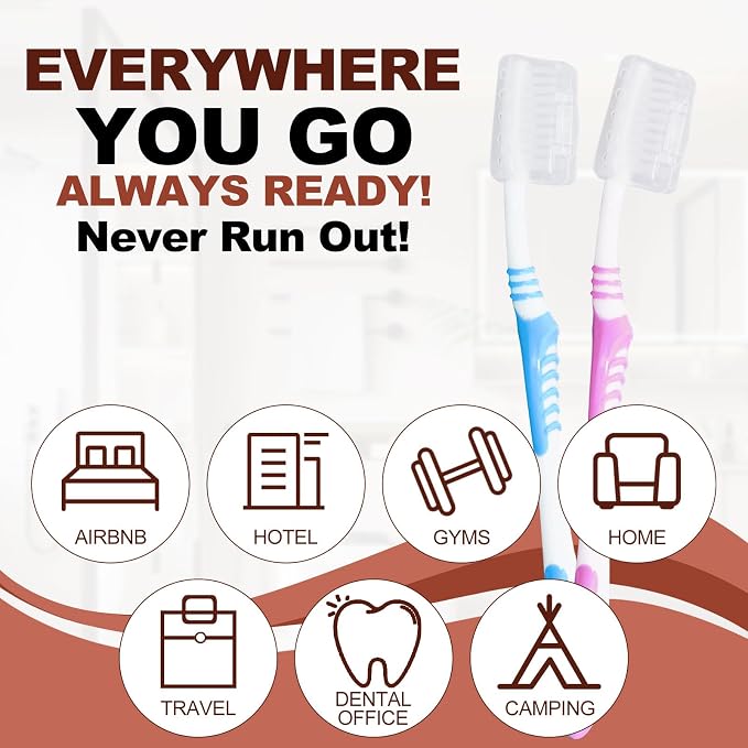 Disposable Toothbrushes with 45 Grams Toothpaste Individually Wrapped,Travel Kit White Plastic Zip Bag,Toothbrush Head Cover, Bulk Toothbrush for Homeless,Travel,Shelter,Air Bnb,Hotel,Guest (100)