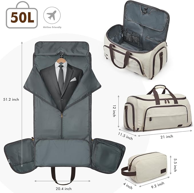 S-ZONE Carry On Garment Bag for Travel Convertible Garment Duffle Suit Bags for Men Women 2 in 1 Hanging Suitcase Business 50L
