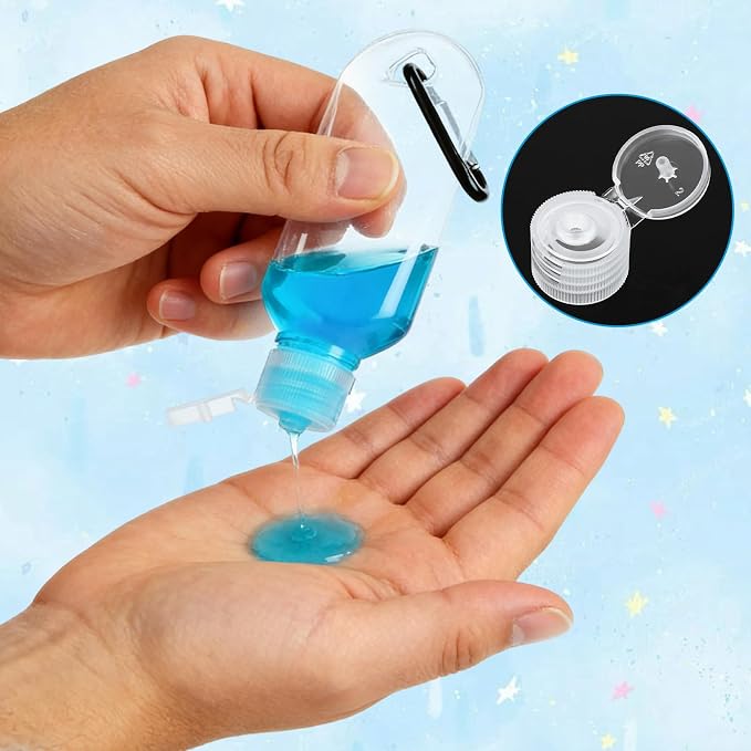 100 Pack 50ml Empty Travel Squeeze Bottles with Keychain Clips, Leak Proof Refillable PETG Bottles for Hand Sanitizer, Lotion, Toiletries, School, Office, Events and Party Favors