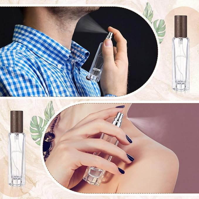 Domensi 20 Pcs 10/15/20/30 ml Perfume Travel Refillable Glass Bottles Spray Bottle Perfume Atomizer for Cologne Dispenser Leak-proof Fragrance Bottles Atomizer Pump Kit (15 Ml,Dark Wood Color)