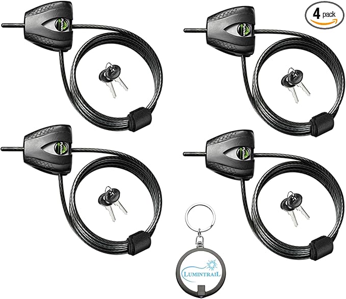 Master Lock 8417D Cable Lock, Python Adjustable Keyed Cable Lock, 6 ft. Long, 4 Pack Bundle with Keychain Light