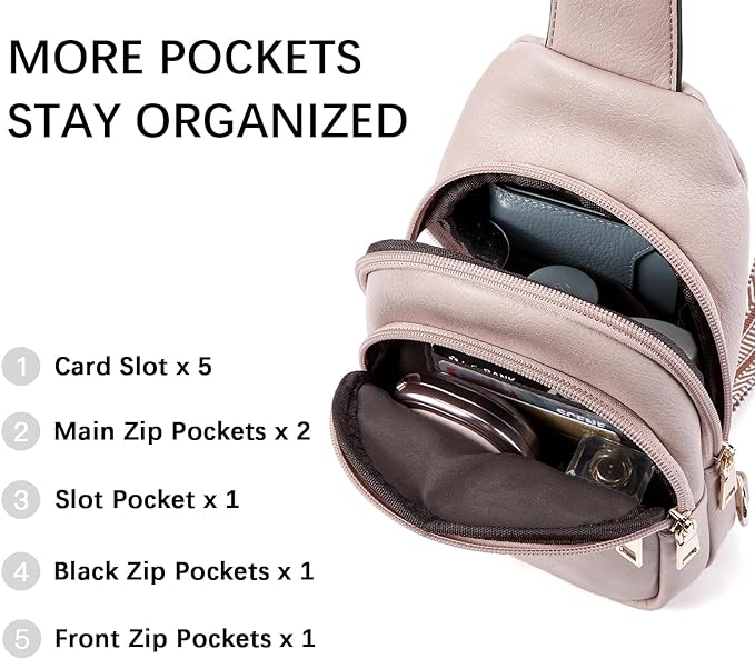 BOSTANTEN Sling Bag for Women Leather Crossbody Bags Fanny Pack Chest Bag for Travel