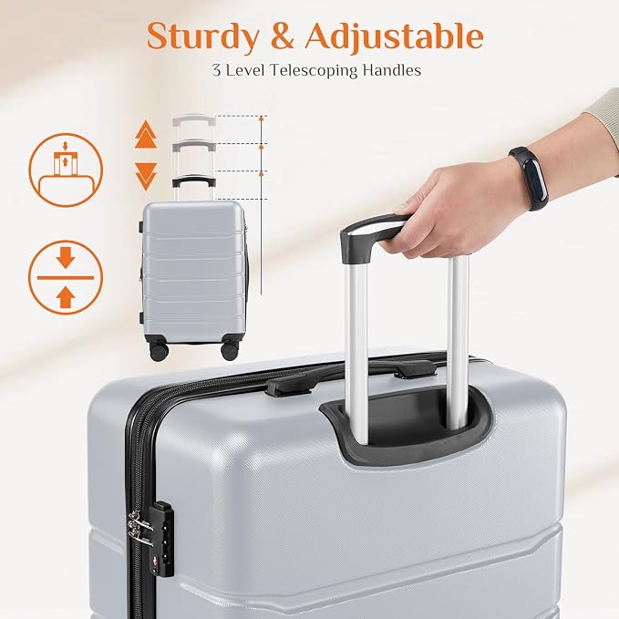 Sweetcrispy 28 Inch Carry on Luggage, Hard Shell ABS Suitcase with Double Spinner Wheels, Lightweight Expandable Rolling Suit Case with TSA Lock, Light Grey