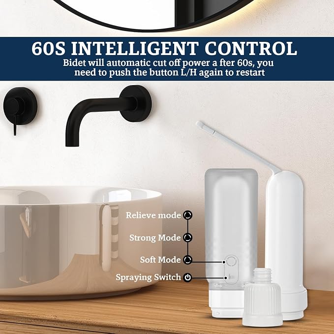 ( 320ml ) PureStream Portable Bidet – Large Capacity, USB-C Rechargeable Handheld Sprayer for Travel, Bottle Adapter, 180° Foldable Nozzle, Adjustable Pressure Modes, Waterproof, for Men and Women