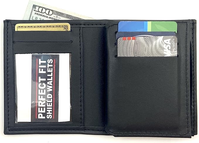Perfect Fit Shield Wallets Eagle Top Badge Wallet Police Shield Security Fits for Blackington 296 Security Style Badge Bi-Fold Hidden Badge Wallet Leather Black (Cutout PF209)