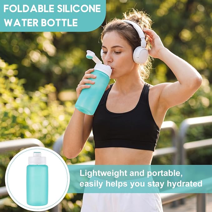 LemonRoad 2 Pcs 19 oz Silicone Collapsible Water Bottle Portable Foldable Water Bottle Leakproof with Carabiner Reusable Lightweight for Travel Sport Hiking Camping Cycling Office(Pink Green)