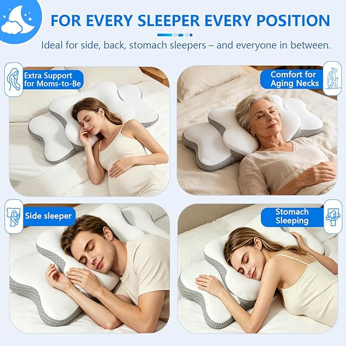 Cervical Neck Pillow for Neck Pain Relief & Side Sleeper | Ergo Pillow for Sleep Apnea, Neck Pain, and Snoring Relief | Orthopedic Memory Foam with Ergonomic Neck Support, White, Large