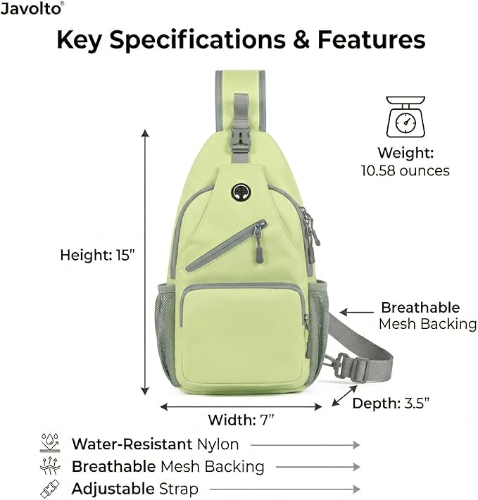 Javolto Sling Bag for Men Crossbody Backpack, Small Sling Backpack Mens Shoulder Bag, Casual Daypack Hiking Bag for Travel