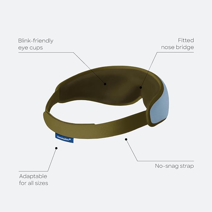 Ostrichpillow Eye Mask, Sleep Mask for Men Women 100% Blackout, No Pressure On Eyes, Soft & Breathable, Adjustable Fit, Travel Bag Included
