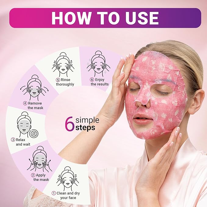 VIABEAUTY 24 Pack of Sheet Face Masks Skincare - Collagen Face Mask Sheets with Hyaluronic Acid, Vitamin C, Snail Mucin - Facial Sheet Mask for Hydrating, Rejuvenating, Moisturizing