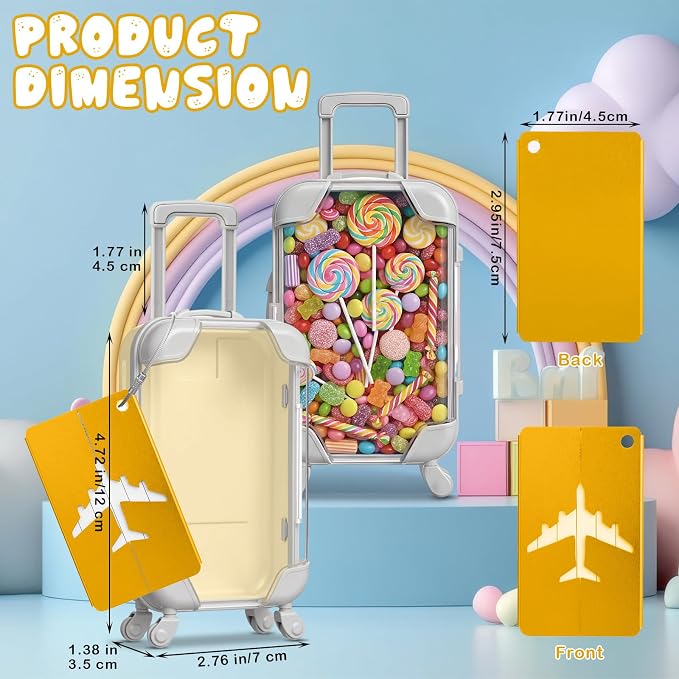 Teecyhooo 5 Pcs Mini Suitcase Party Favor Boxes and 5 Pcs Metal Luggage Tags with Card, Clear Mini Luggage Gift Boxes for Girls Wedding Travel Birthdays Bachelorette (6.5 x 2.8 x 1.4 Inch,Multicolor)