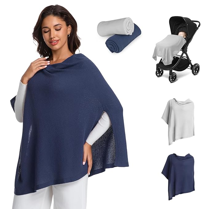 2pk Nursing Cover for Breastfeeding, Soft & Breathable Privacy Poncho, Multi-Use Feeding Shawl, Comfortable & Portable Breastfeeding Cover for Women Includes Mesh Laundry Bag