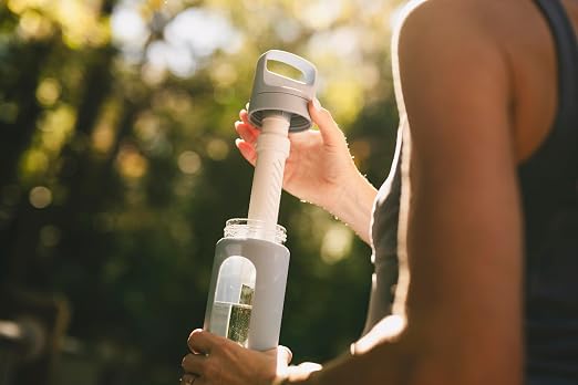 LifeStraw Go — Glass Water Filter Bottle Made from Hand-Blown Glass with Silicone Sleeve for Hydration at Home or on-the-go, 20 oz, Aegean Sea