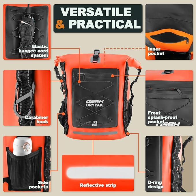 OSAH DRYPAK Waterproof Backpack Dry Bag 25L/35L/55L/85L – Heavy Duty Roll-Top Hiking Backpack Sack Keeps Gear Dry for Travel, Kayaking, Boating, Camping, Rafting and Fishing
