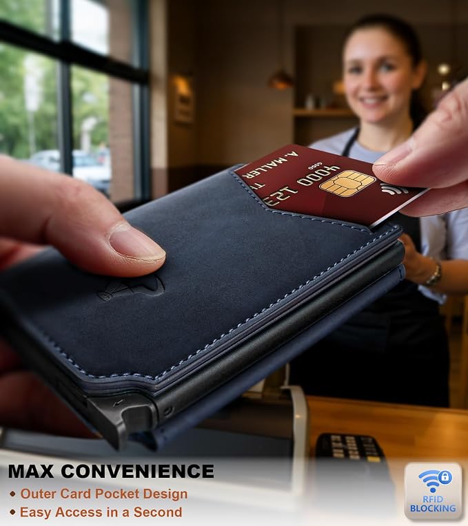 BULLIANT Men Wallet Leather Wallet Card Holders Money Clip for Men 10Cards-Magnetic Flip on Metal Case