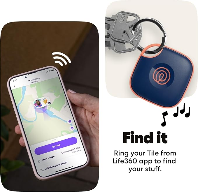 Tile by Life360 Mate - Bluetooth Tracker, Keys Finder and Item Locator for Keys, Bags and More. Phone Finder. Both iOS and Android Compatible. 4-Pack (Colors)
