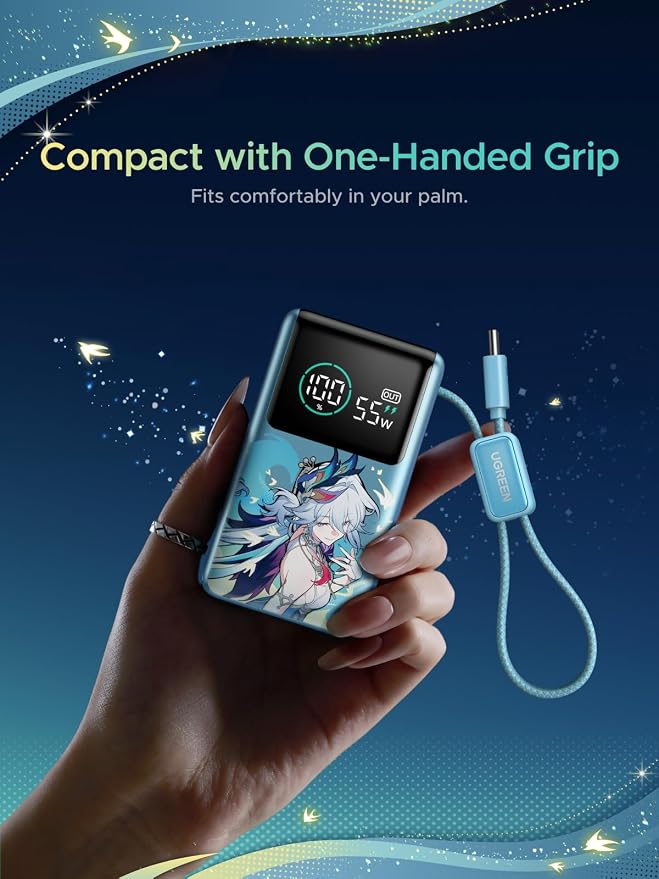 UGREEN x Honkai: Star Rail Edition 10000mAh Power Bank, 55W Portable Charger with Built-in USB-C Cable, 45W Fast Recharge, 3-Port Battery Pack for MacBook Air, iPhone 17, Steam Deck