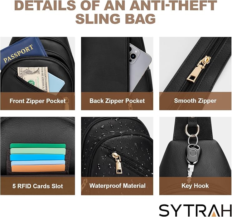 SYTRAH Anti Theft Sling Bag for Women, RFID Crossbody Purses Convertible Sling Backpack, Cross Body Purse Chest Bag
