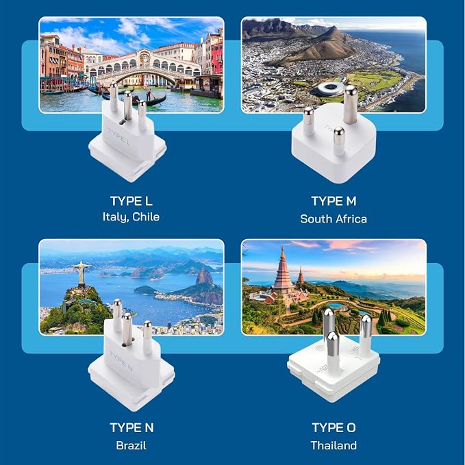 Ceptics Universal Travel Adapter, 35W World Travel Adapter Kit - 2 USA sockets, USB-A, USBC, 1x PD 35W USB-C and USBC Cable, Perfect for Laptops, Cell Phones, Chargers - Surge Protection