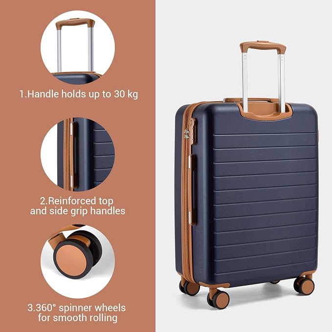 Kono 28 Inch Large Suitcase, Expandable for Long Trips, Impact-Resistant ABS+PC & Silent Wheels, Navy