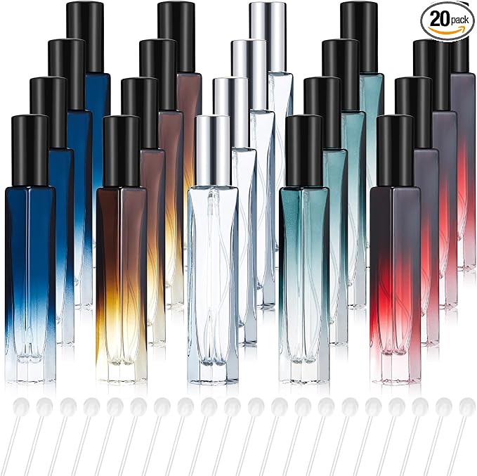 Domensi 20 Pcs 10/15/20/30 ml Perfume Travel Refillable Glass Bottles Spray Bottle Perfume Atomizer for Cologne Dispenser Leak-proof Fragrance Bottles Atomizer Pump Kit (10 ml,Amber Color)