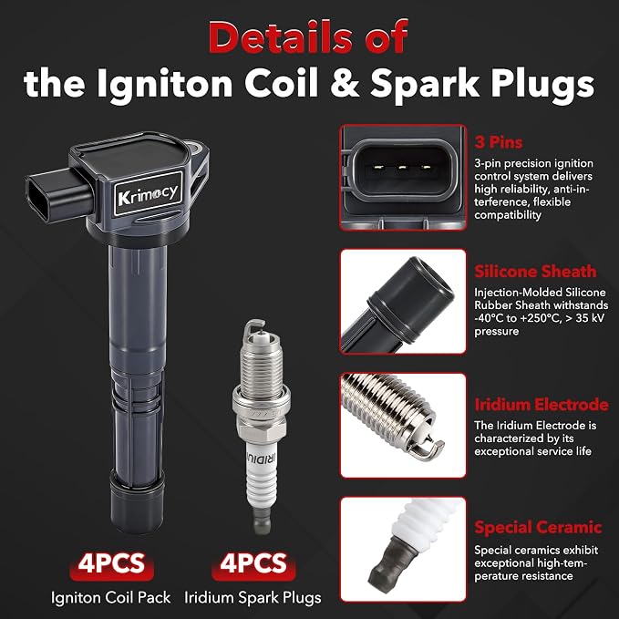 UF311 Ignition Coil Packs and Iridium Spark Plugs Compatible with Honda 03-07 Accord, 02-11 Civic, 02-09 CR-V, 03-11 Element/Acura 06-11 CSX, 02-06 RSX