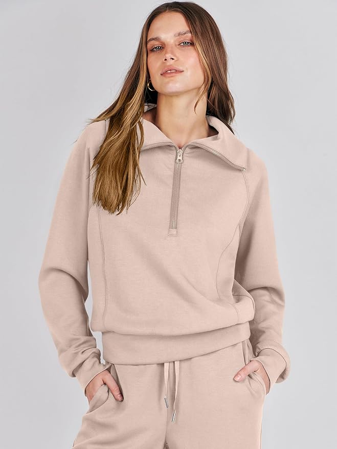 ANRABESS Women’s 2 Piece Outfits Half Zip Sweatshirt & Wide Leg Pants Airport Travel Lounge Matching Sets Sweatsuits Clothing