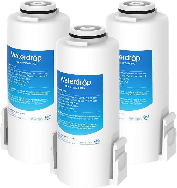 Waterdrop EDFX Water Filter Replacement for Waterdrop ED61 Rechargeable Water Filter Dispenser, 200-Gallon Long-Life, 10X Filtration Efficiency, Reduce 98% Chlorine and 20+ Contaminants, 3 Pack