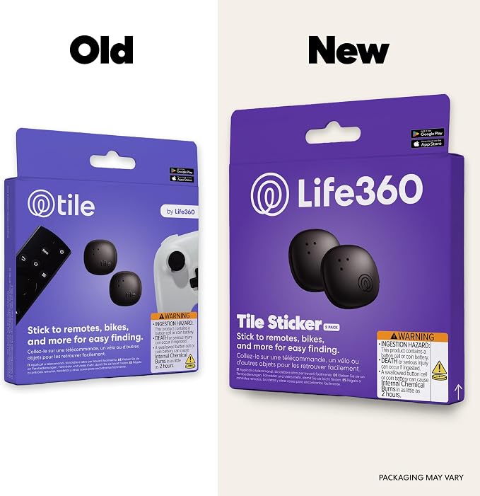 Tile by Life360 Sticker - Small Bluetooth Tracker, Remote Finder and Item Locator for Bikes, Glasses and More. Both iOS and Android Compatible. Phone Finder. 2-Pack (Black)